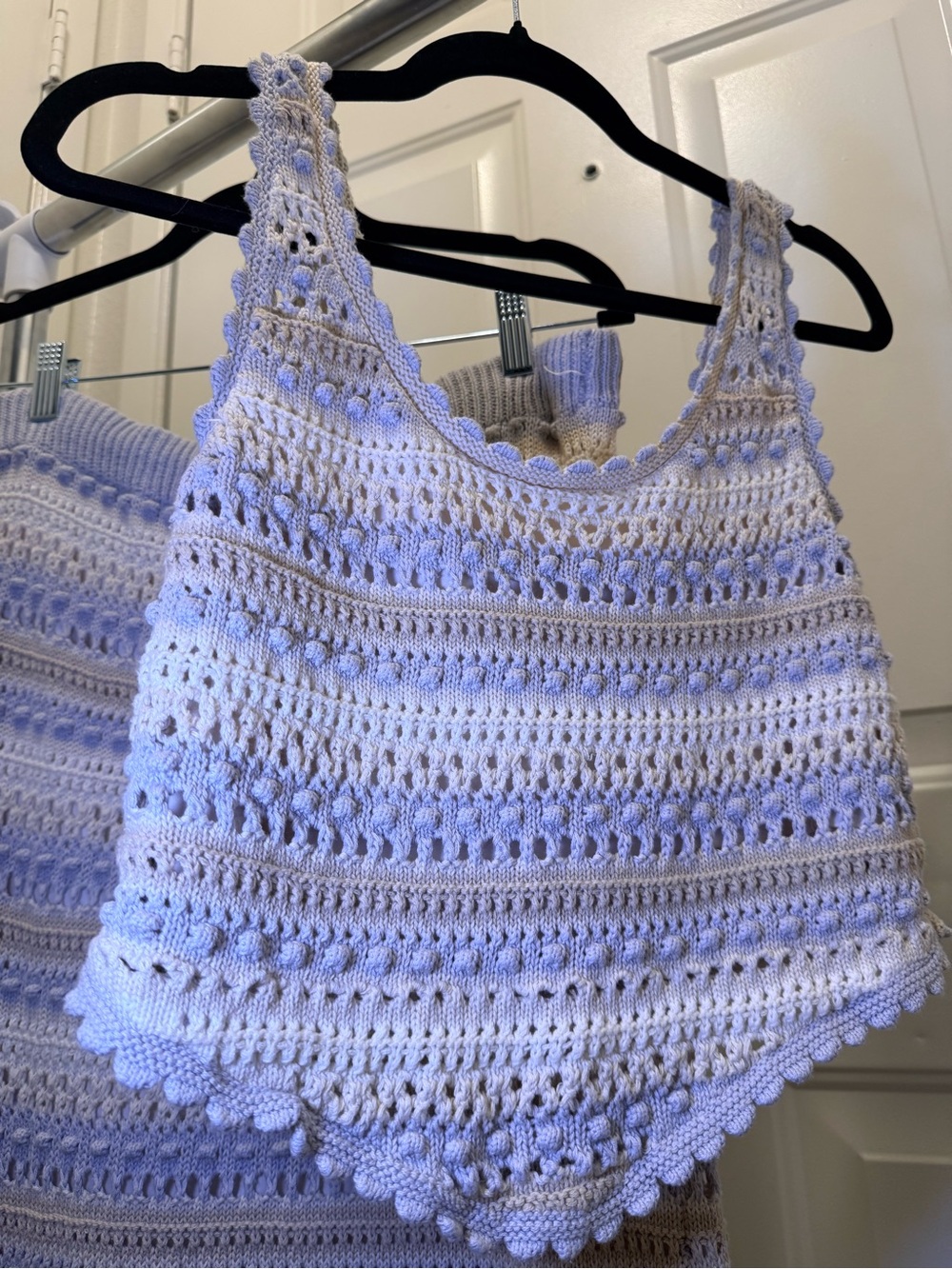 Jessica Simpson White and Blue Crochet Two-Piece Skirt Set